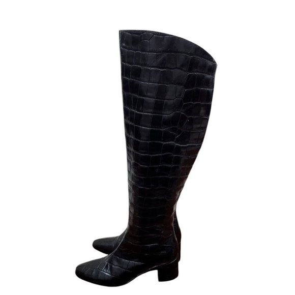 Sigerson Morrison Women's Paislee Croc-Embossed Square-Toe Knee-High Boots 37.5 - Picture 6 of 12